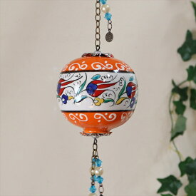 トルコ/キュタフヤ陶器・手描き絵付けの飾り玉 Mサイズ8cmミレニアムチューリップオレンジ