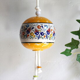 トルコ/キュタフヤ陶器・手描き絵付けの飾り玉Lサイズ12cmミレニアム・イエロー