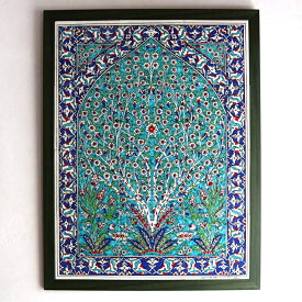 トルコ陶器 手書き12枚タイル H87.5×W67.5×D1.5cm プラムツリーとチューリップ ブルーグリーン/レッドフラワー Turkish Hand Paint Tiles