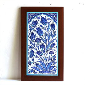 トルコタイル 手書き陶器2枚額 H47×W27×D1.5cm ブルーチューリップ Turkish Hand Paint Tiles