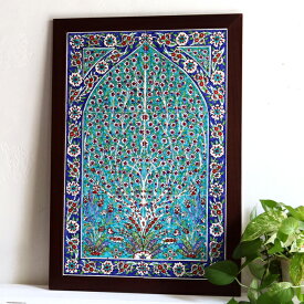 トルコ陶器 手書き6枚タイル H67×W45×D1.5cm プラムツリーとチューリップ ブルーグリーン Turkish Hand Paint Tiles