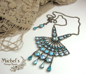 �y10%OFF�N�[�|���ΏہzVintage Beads Neckrace Hot Rocks Blue���B���e�[�W�r�[�Y�l�b�N���X�E�z�b�g���b�N�X