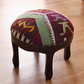 オールドキリムスツール 直径35×H29cm ラウンド キリム木製家具・スツール・オットマン old kilim stool ottman wood furniture