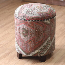 【15%OFFクーポン対象品】オールドキリム木製家具 スツール 円柱形 Kilim Stool Cylinder シワス/狼の足跡のモチーフ