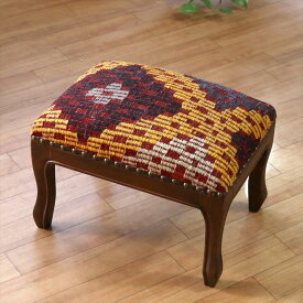 【15%OFFクーポン対象品】オールドキリム木製家具 H29×W39×D29cm レクタングルサイズ スツール・オットマン old kilim stool ottman