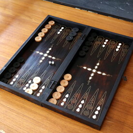 バックギャモン Backgammon 50.5×50.5cm 折り畳み式 螺鈿模様 チェス・チェッカー ゲームボードゲーム盤・2色駒とサイコロ付