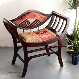 【15%OFFクーポン対象品】トルコ木製アームチェア H71×W72×D37cm オールドキリム家具 パーソナルチェア old kilim wood furniture armchair