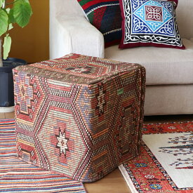 オールドキリムプフ・スクエア Old Kilim Pouf Square フェティエ(Fethiye)/カラフルなジジム・プフクッション・オットマンプフ【中綿別売り】