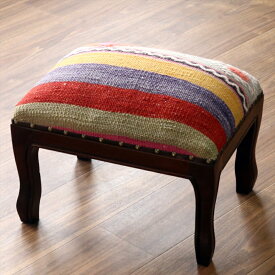 トルコオールドキリム木製家具 H29×W39×D29cm シワス レクタングルサイズ スツール・オットマン old kilim stool ottman