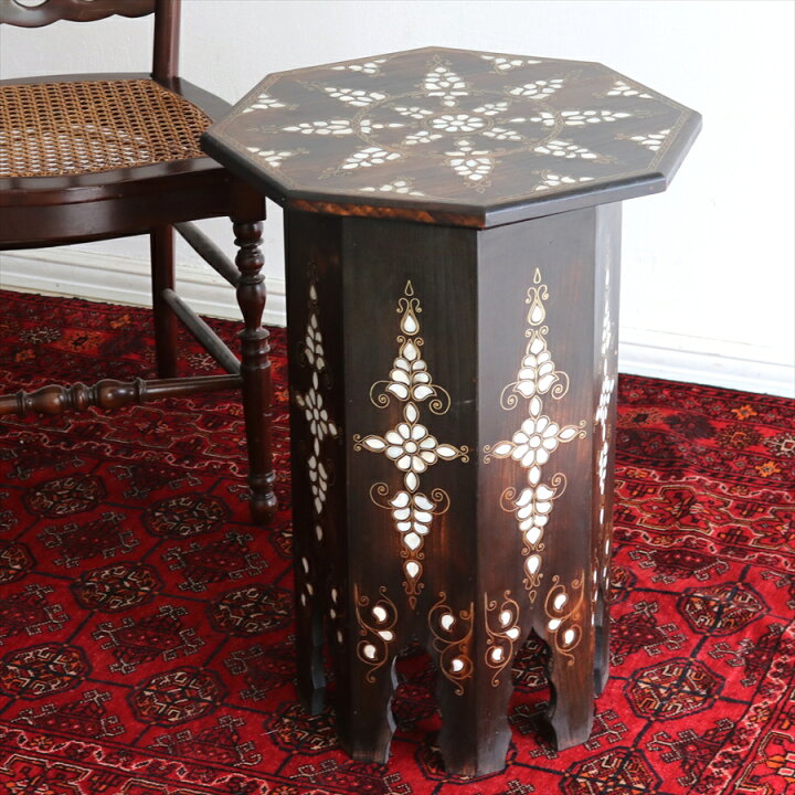 楽天市場】螺鈿細工木製サイドテーブル W46xH61xD46cm 胡桃の木 Mother 