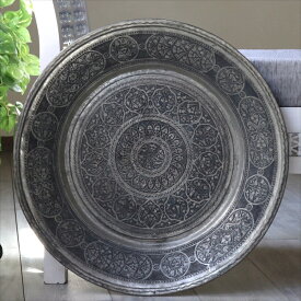アンティーク・アナトリアの家具　銅製のトレイ・丸盆　直径60cm/手作り・手彫りTurkish Nomadic round tray, Moroccan tray table, Hand made
