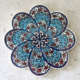 トルコ陶器の鍋敷き フラワー・ターコイズ