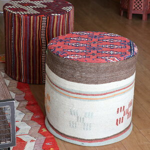 �I�[���h�L�����v�t�@�L�����X�c�[�� �V�����_�[ Old Kilim Pouf Cylinder �����F�̃i�`�������J���[�̃X�g���C�v�@�t���A�N�b�V���� �I�b�g�}���v�t�y���ȕʔ���z