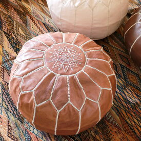 Moroccan POUF Tan モロッコ　プフφ50cm 山羊革 タン　オットマンスツール 動画あり
