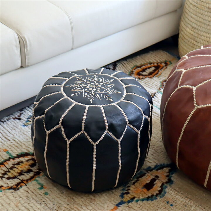 楽天市場】Moroccan POUF Tan モロッコ プフφ35cm ヤギ革 マット 