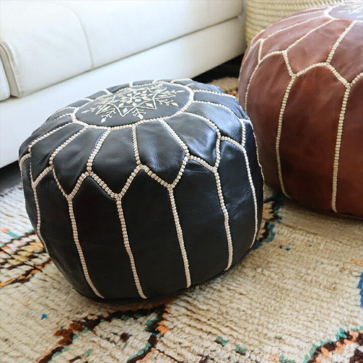 楽天市場】Moroccan POUF Tan モロッコ プフφ35cm ヤギ革 マット 