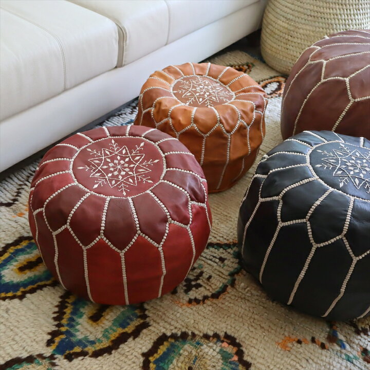 楽天市場】Moroccan POUF Tan モロッコ プフφ35cm ヤギ革 ブラウン 