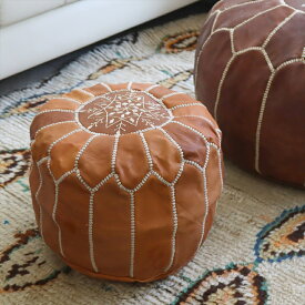 Moroccan POUF Tan モロッコ　プフφ35cm ヤギ革　タン　オットマンスツール　フロアクッション 山羊革　ハンドメイド