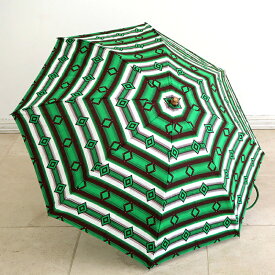 パーニュ・西アフリカのプリント布をつかった折りたたみ傘 Pagne/West African Fabric ひし形・グリーンのボーダー