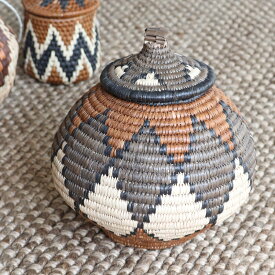 ズールーバスケット　つぼ型ダイヤ模様 直径20cm　【1点もの】　Zulu Basket 南アフリカ伝統工芸品　草木染