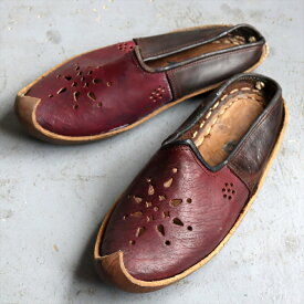 【15%OFFクーポン対象品】アナトリアンフォークシューズ～19世紀の製法で作ったオリジナルの革靴ピンク ブラック ツートーン サンダル ミュール サイズ37