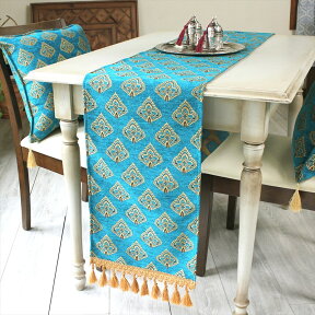 テーブルランナー・ベッドスロー216×32cmヤプラック・ピーコックブルーTablerunner,Bedthrough,Turkishtextile,トルコ製ファブリック