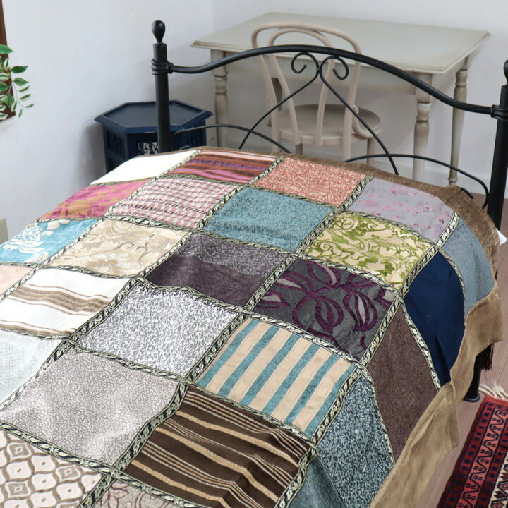 楽天市場】ベッドカバー ベッドスプレッド シングルサイズ パッチ  