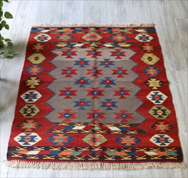 【15%OFFクーポン対象品】コンヤの草木染キリム　Turkish Kilim Natural dye124×98cmマナストゥルデザイン・ソロモンの星