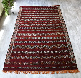 オールドキリム モロッコベルベル族のキリム287×165cmゼモール/レッドにジジム織りの伝統柄