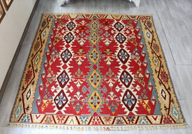 カイセリ産トルコ手織りキリム・幅の広いリビングサイズ191×178cm15のサンドゥック