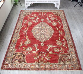 トライバルラグ・トルコ絨毯　オールドラグ・クルシェヒール261×174cmケッレサイズ　ナチュラルグレーのメダリオン