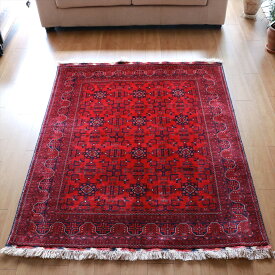 トライバルラグ　手織り絨毯　ビリジック/リビングサイズ186×148cm細かく緻密な織り・深いボルドー色