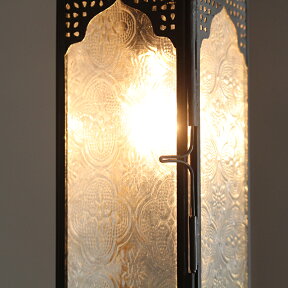 モロッコランタン・ガラスペンダントランプ/キャンドルホルダー全長75cmMoroccoLanternCandleholder4面のレリーフガラス/25W1灯ペンダントランプ1灯