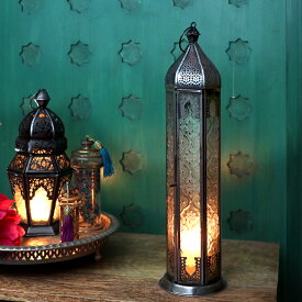 モロッコランタン・キャンドルホルダー　高さ35cm　オリエンタルランプ6面のレリーフガラス　Morocco Lantern Candle holder