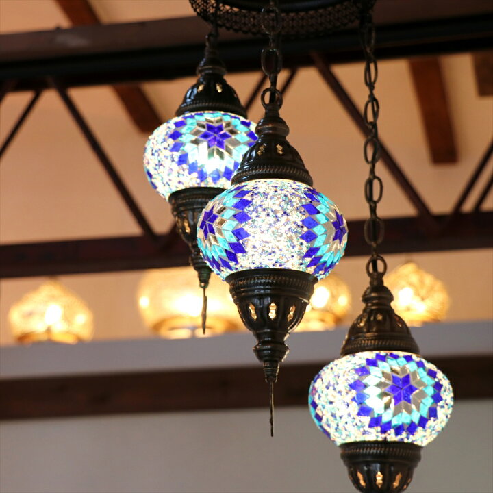 トルコ風モザイクシャンデ3光/トルコモザイクガラススタンドライト  