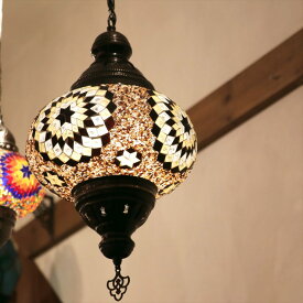 トルコランプ　モザイクランプ　ペンダントランプ 直径24cm ブラウン＆イエロー　E17/25W /店舗照明・BOHO　Turkish Mozaic Glass Pendant Lamp