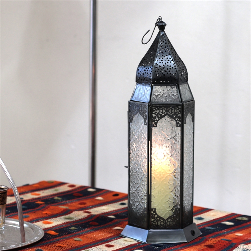 モロッコランタン キャンドルホルダー 高さ44cm Morocco Candle ディスカウント Lantern 誕生日/お祝い holder６面のレリーフガラス
