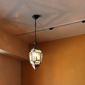 ガラスペンダントライト・モロッコランプ 直径19cm 全長89cm 4面のレリーフガラス　Morocco Lantern/ 25W1灯　ペンダントランプ1灯