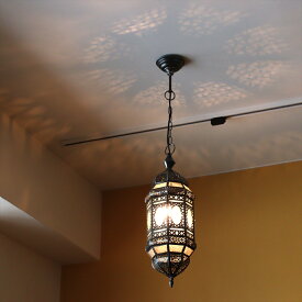 ガラスペンダントライト・モロッコランプ　アラビア風 直径16cm 全長87cm 8面のレリーフガラス　Morocco Lantern/ 25W1灯　ペンダントランプ1灯