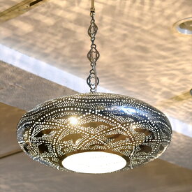 モロッコランプ/メタルシェード・ペンダントランプ 直径44cm Moroccan Metal shade Lamps UFO エジプト製/ロータス E17