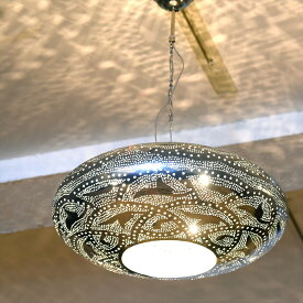 モロッコランプ/メタルシェード・ペンダントランプ 直径44cm Moroccan Metal shade Lamps UFO エジプト製/ロータス E17