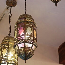 【10%OFFクーポン対象品】ガラスペンダントライト モロッコランプ アラビア風 リラ8面のレリーフガラス Morocco Lantern/ 25W1灯