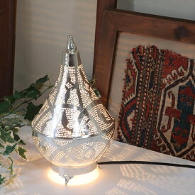 モロッコ メタルシェード・スタンドランプ/Moroccan　Metal shade Lamps エジプト製 Φ18cm/Tajineシルバー色/ロータス E17