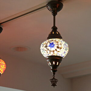 【10%OFFクーポン対象品】モザイクランプ トルコランプ 直径13cm 全高39cm ブルー ペンダントランプ