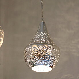 メタルシェード・モロッコランプΦ19cm　Moroccan Metal shade Lamps　ペンダントランプ タジン/パインアップル シルバー色 口金E17 エジプト製