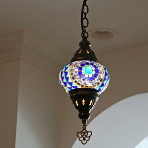 【10%OFFクーポン対象品】トルコランプ モザイクランプ 直径13cm 全高67cm ブルー ペンダントライト