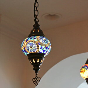 【10%OFFクーポン対象品】トルコランプ モザイクランプ 直径13cm 全高67cm ブルー ペンダントライト