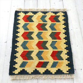 カシュカイ族の手織りキリム・シラーズ 62×43cm発色のよいカラフルモチーフ