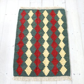 カシュカイ族の手織りキリム・シラーズ 65×44cm発色のよいカラフルモチーフ