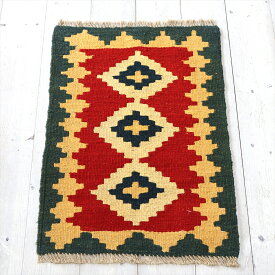 カシュカイ族の手織りキリム・シラーズ 60×40cm発色のよいカラフルモチーフ